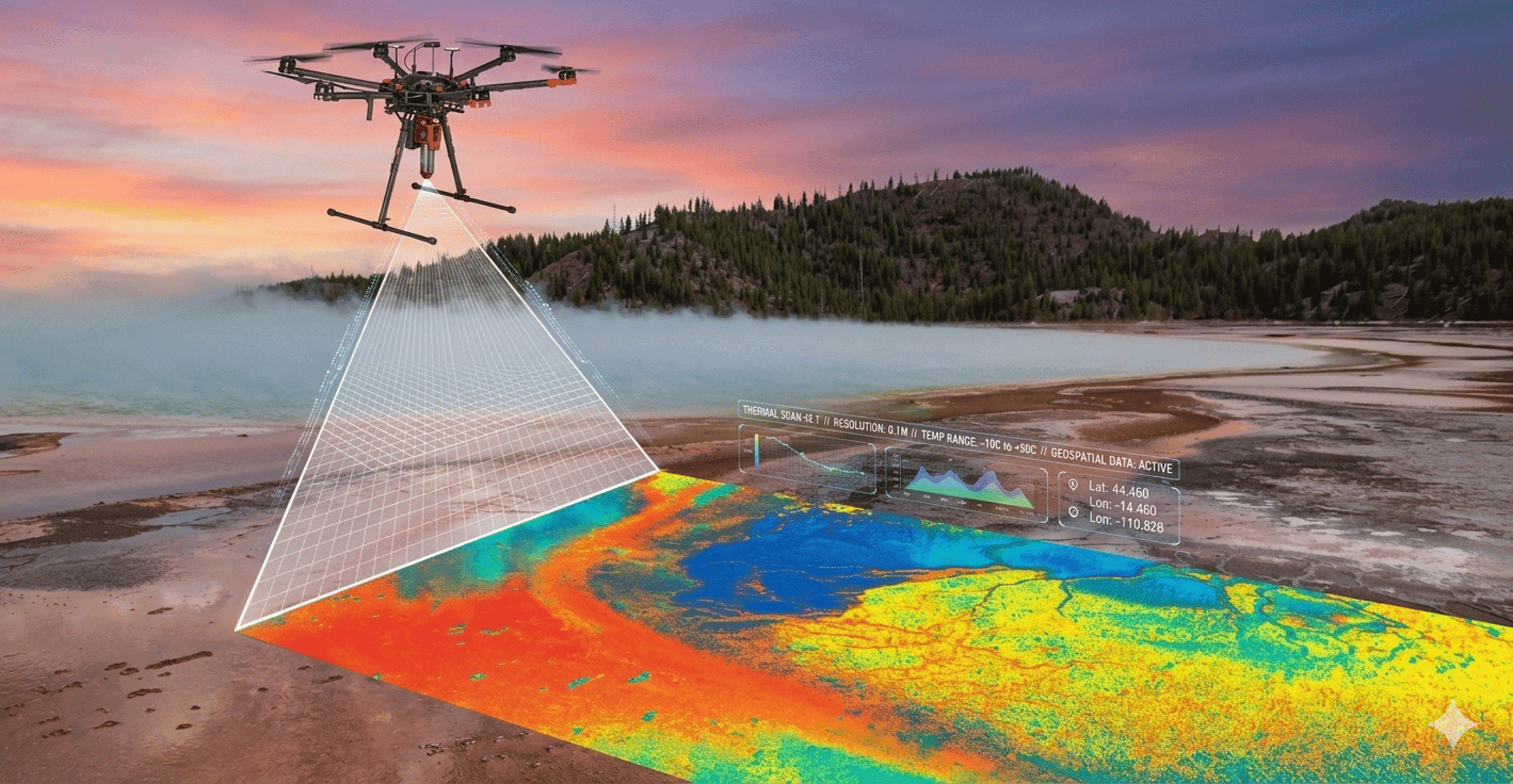 Magnetometer survey drone in flight